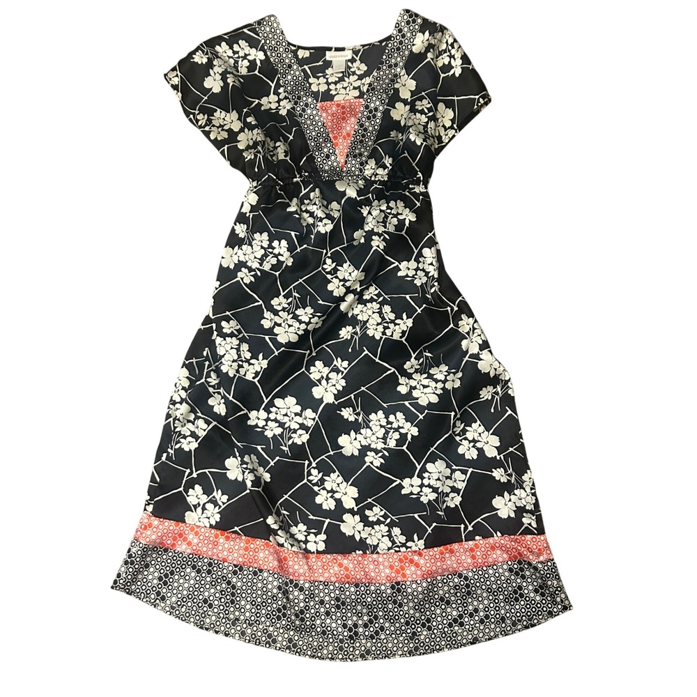 Womens Black White Floral Print Midi‎ Dress